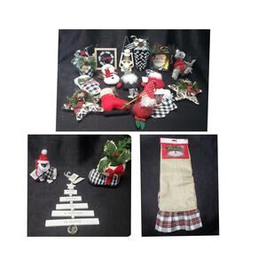 Christmas Tree Skirt & Ornament Bundle | Black & White Plaid Mitts Gnome Deer +